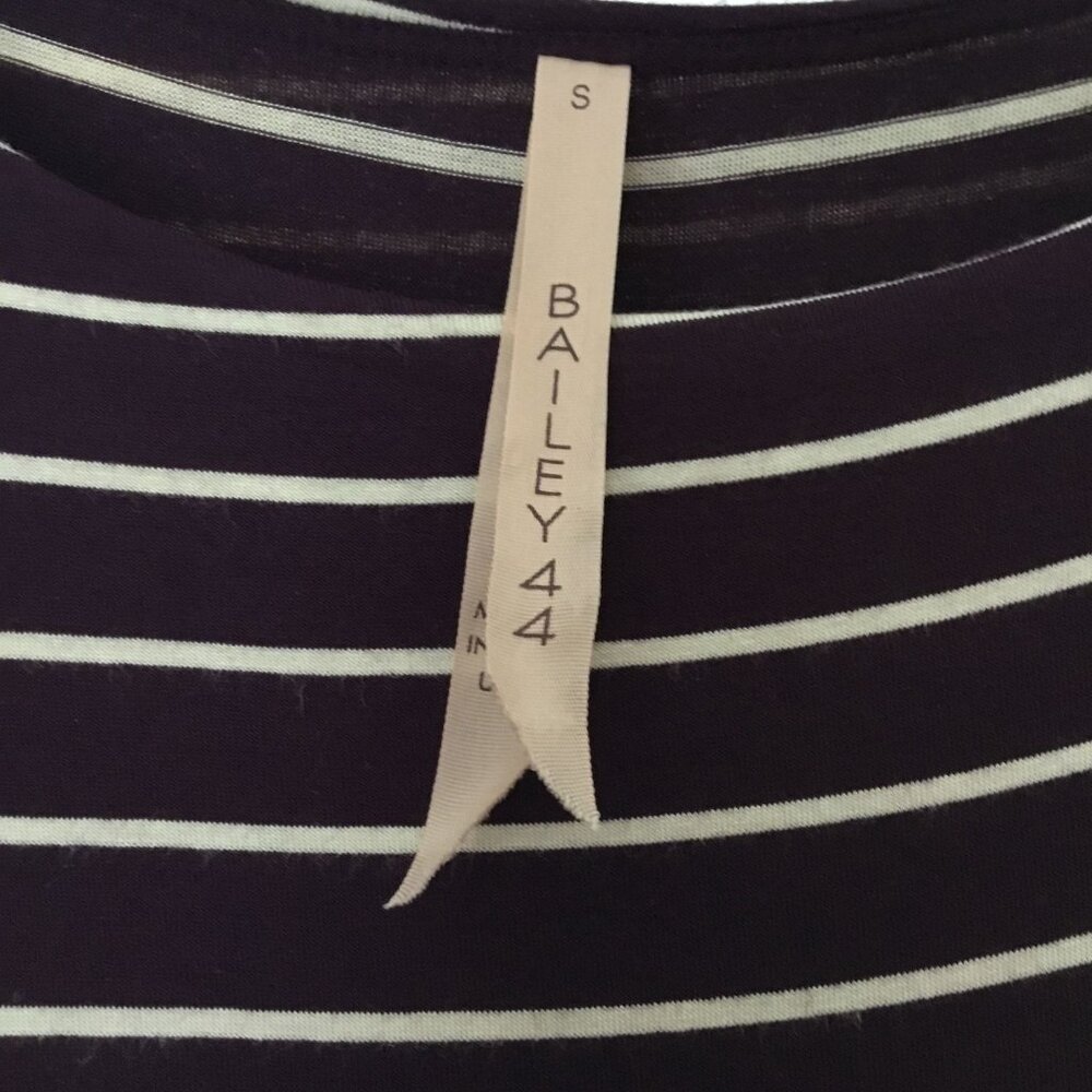 ANTHROPOLOGIE BAILEY 44 Purple Cream Stripe Bodycon Stretch Midi Dress S Knit - Picture 3 of 5